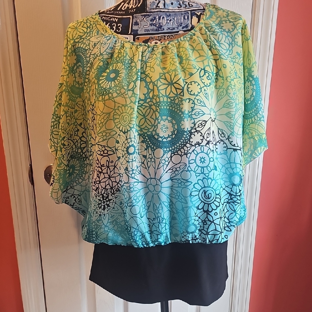 Cato Blue Graphic Relaxed Blouse